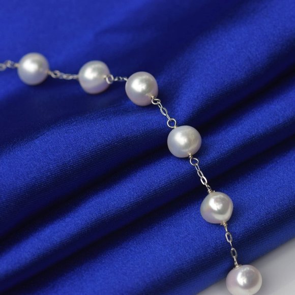 925 Sterling Silver Pearl Bracelet Station Bracele - Picture 2 of 6